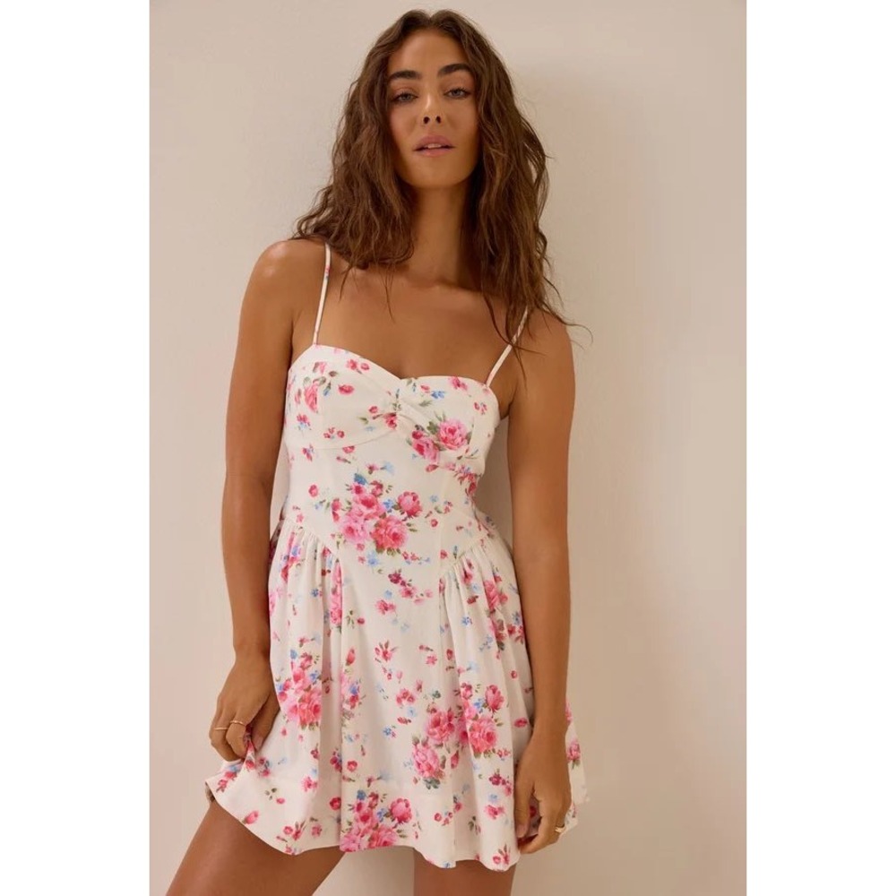 Altar'd State Floral Cutout Mini Dress Ivory Pink Size Large